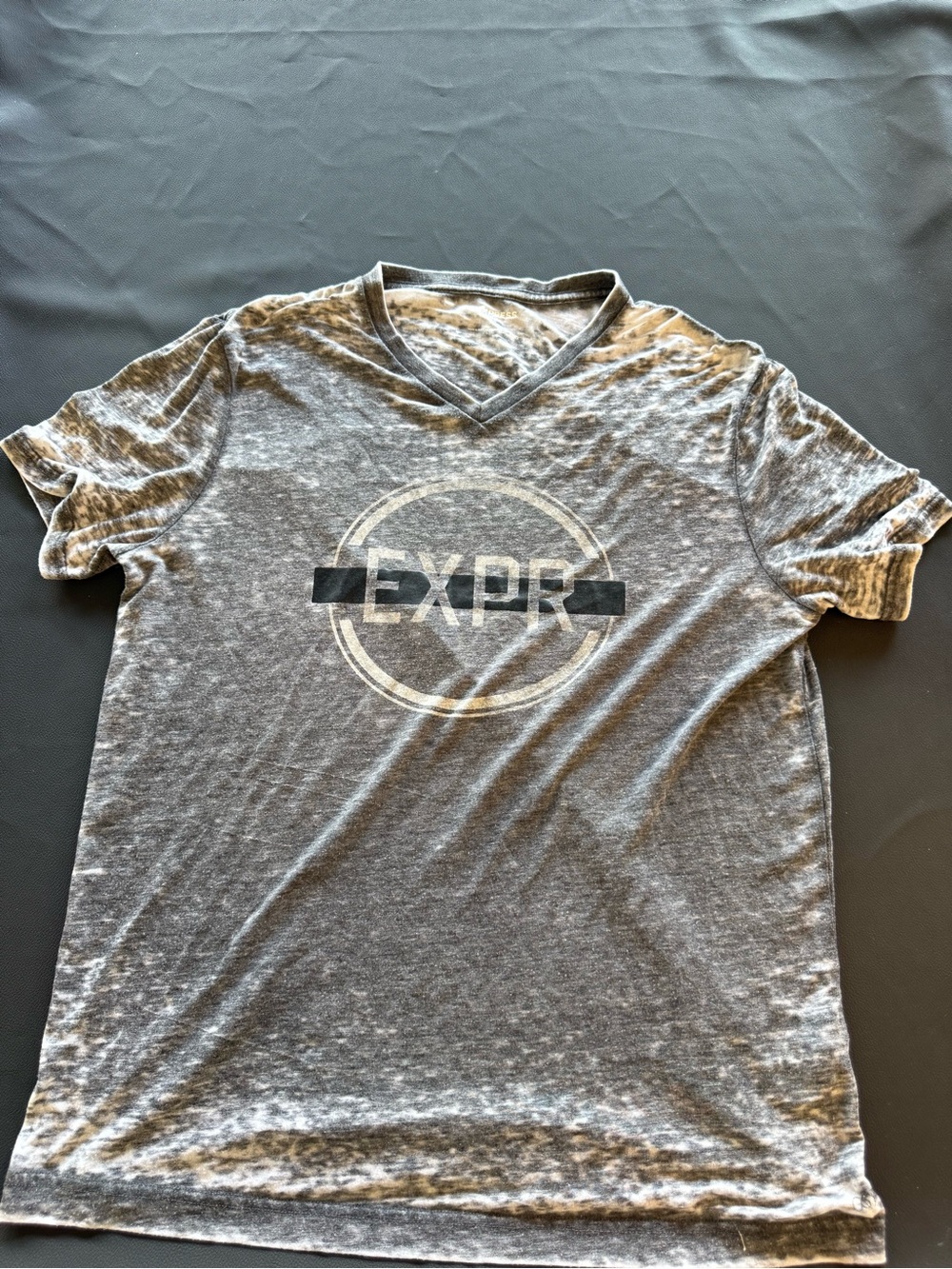 Express Gray V-Neck Short Sleeve Tee with Logo